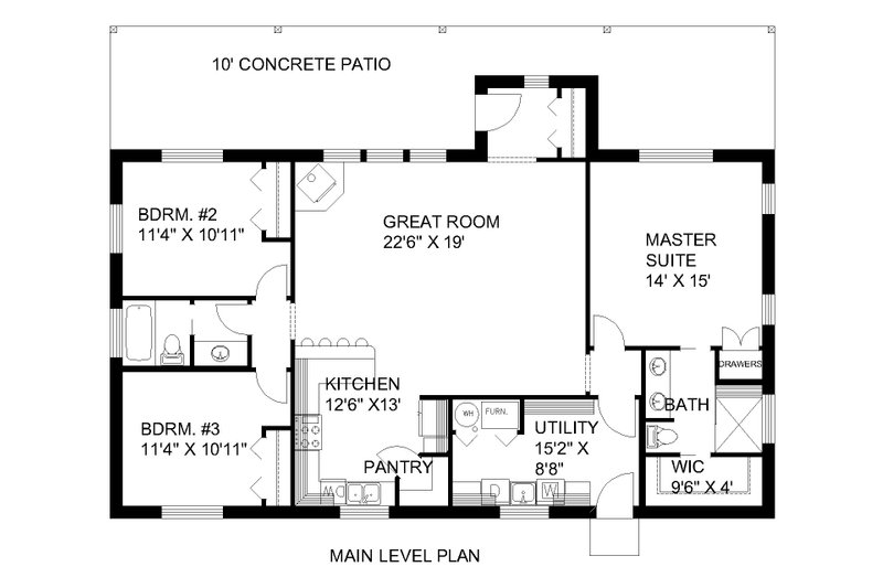 Dream House Plan - Floor Plan - Main Floor for Country House Plan #117-991 - 3 bed, 2 bath