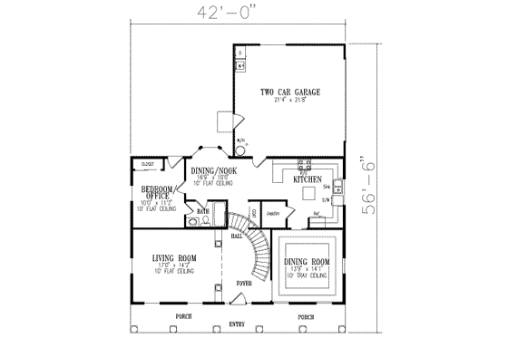 Floor Plan - Main Floor for Colonial House Plan #1-522 - 4 bed, 3 bath