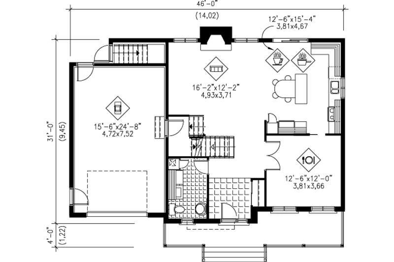 Dream House Plan - Floor Plan - Main Floor for Farmhouse House Plan #25-4149 - 3 bed, 1.5 bath