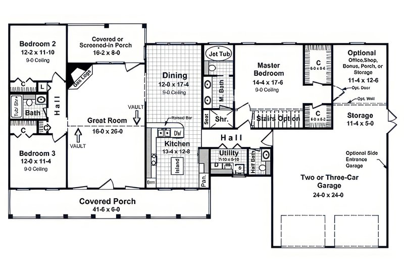House Blueprint - Floor Plan - Main Floor for Farmhouse House Plan #21-621 - 3 bed, 2.5 bath