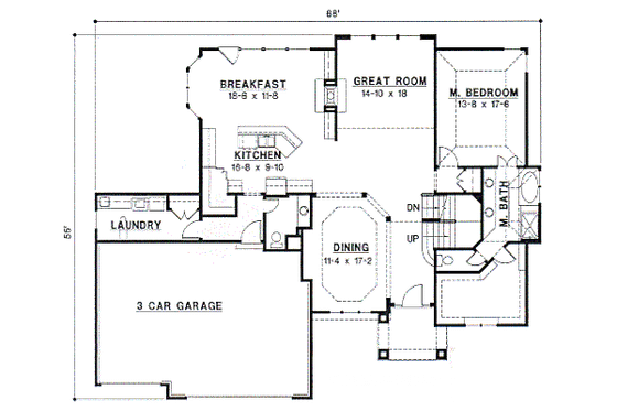 Floor Plan - Main Floor for Traditional House Plan #67-426 - 4 bed, 3.5 bath
