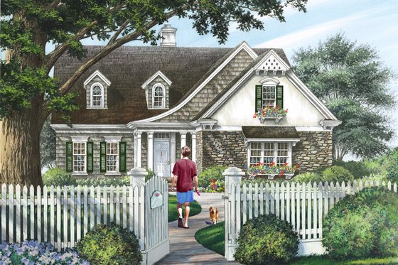 Exterior - Front Elevation 3 for Cottage House Plan #137-390 - 5 bed, 3 bath