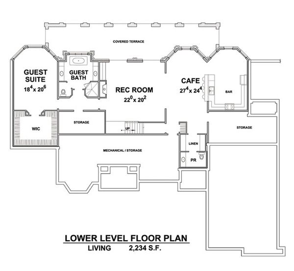 Architectural House Design - European Floor Plan - Lower Floor Plan #20-2388