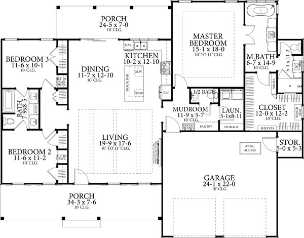 House Blueprint - Ranch Floor Plan - Main Floor Plan #406-9669