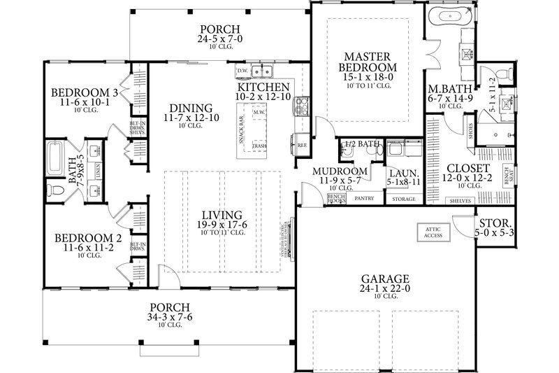House Blueprint - Floor Plan - Main Floor for Ranch House Plan #406-9669 - 3 bed, 2.5 bath