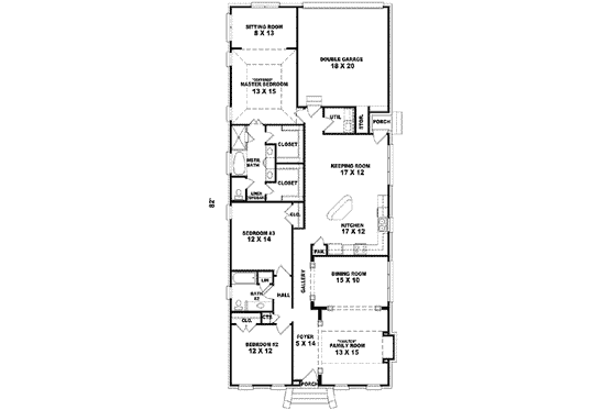 Floor Plan - Main Floor for Colonial House Plan #81-566 - 3 bed, 2 bath