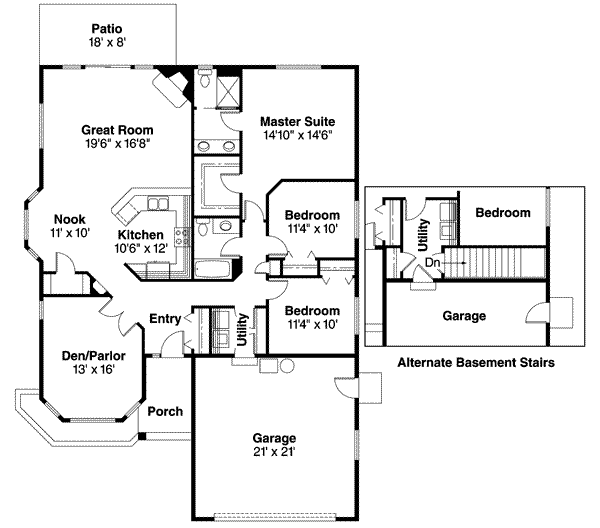 House Plan Design - Ranch Floor Plan - Main Floor Plan #124-448