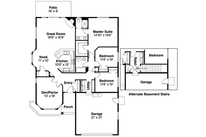 House Plan Design - Floor Plan - Main Floor for Ranch House Plan #124-448 - 3 bed, 2 bath