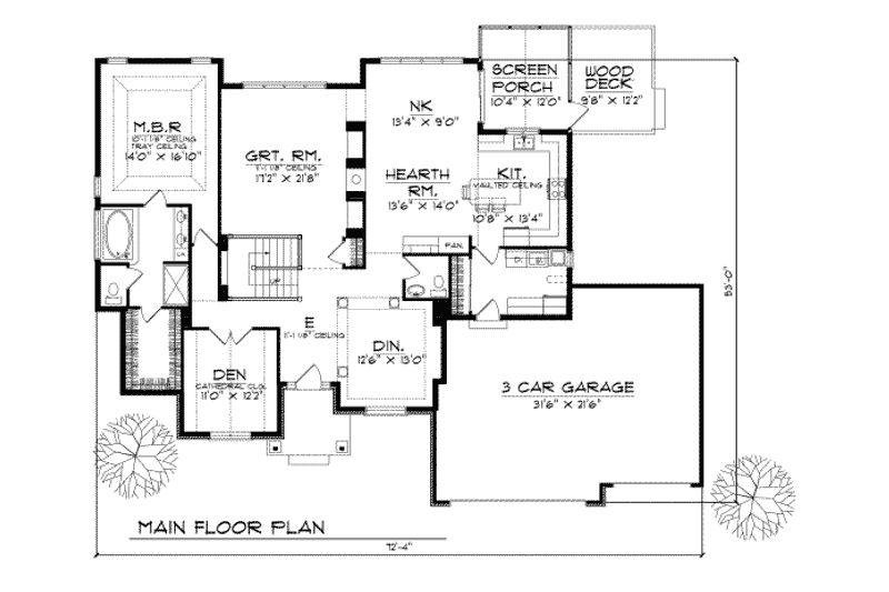 Home Plan - Floor Plan - Main Floor for Traditional House Plan #70-287 - 3 bed, 1.5 bath