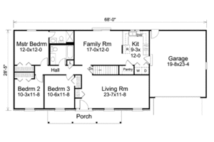 Floor Plan - Main Floor for Ranch House Plan #57-466 - 3 bed, 2 bath