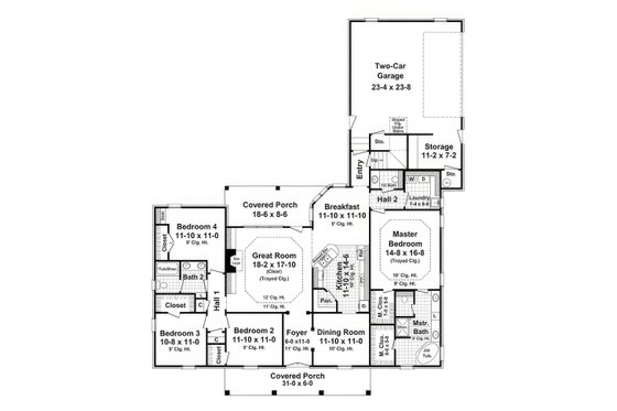 Floor Plan - Main Floor for Country House Plan #21-529 - 4 bed, 2.5 bath