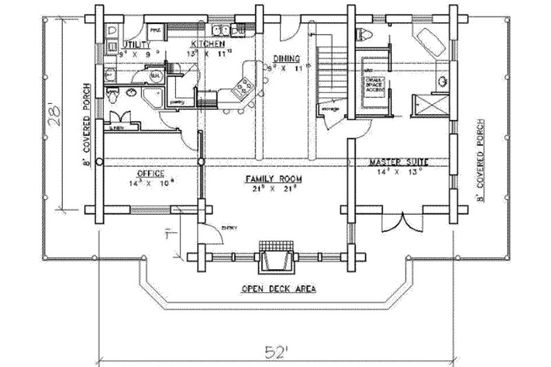 Home Plan - Floor Plan - Main Floor for Log House Plan #117-101 - 3 bed, 3 bath