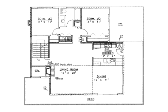 Floor Plan - Main Floor for Contemporary House Plan #117-198 - 3 bed, 2.5 bath