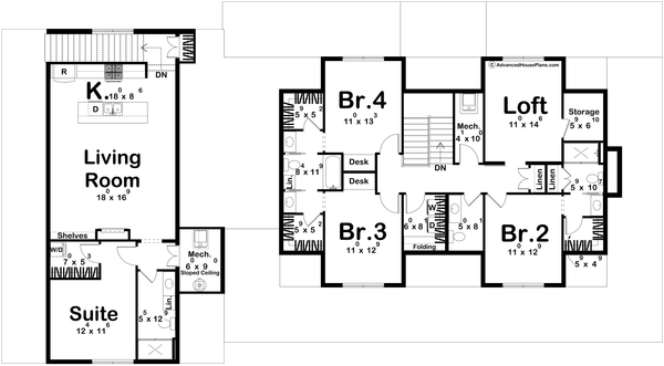 Architectural House Design - Floor Plan - Upper Floor for Barndominium House Plan #455-822 - 5 bed, 6 bath