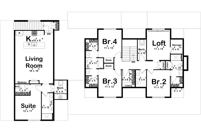 Architectural House Design - Floor Plan - Upper Floor for Barndominium House Plan #455-822 - 5 bed, 6 bath