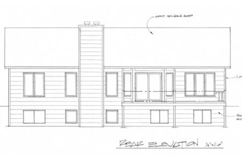 House Plan Design - Exterior - Rear Elevation for Ranch House Plan #58-164 - 3 bed, 2 bath