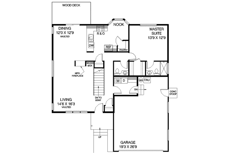 Architectural House Design - Floor Plan - Main Floor for Traditional House Plan #60-361 - 3 bed, 2.5 bath