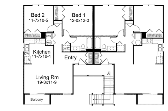 Floor Plan - Upper Floor for Traditional House Plan #57-419 - 2 bed, 1 bath