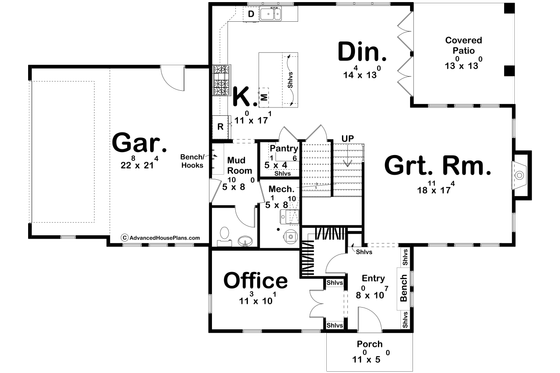 Floor Plan - Main Floor for Colonial House Plan #455-549 - 3 bed, 2.5 bath