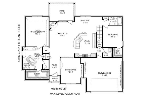 Floor Plan - Main Floor for European House Plan #932-30 - 4 bed, 3 bath