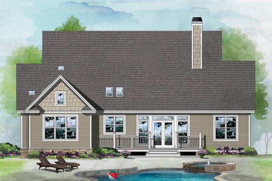 Exterior - Rear Elevation for Ranch House Plan #929-1091 - 3 bed, 2 bath