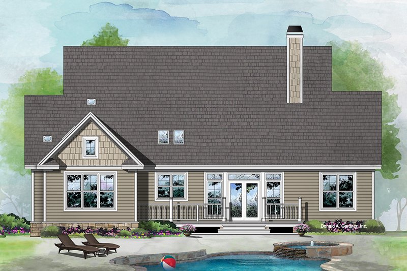 House Blueprint - Exterior - Rear Elevation for Ranch House Plan #929-1091 - 3 bed, 2 bath