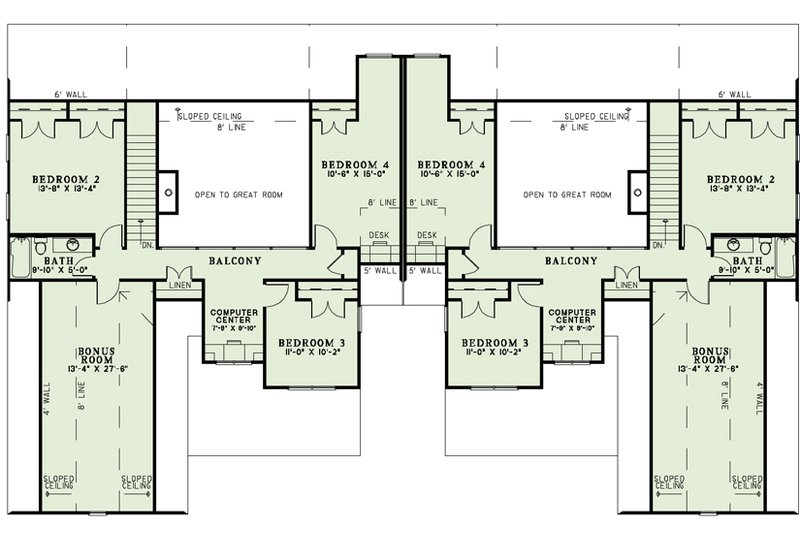 Traditional Style House Plan - 4 Beds 2.5 Baths 2000 Sq/Ft Plan #17