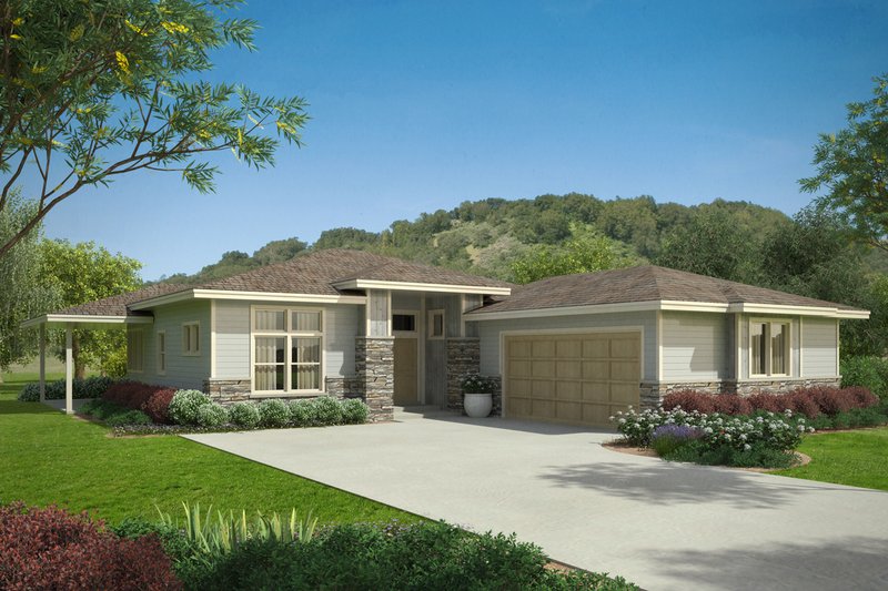 Architectural House Design - Exterior - Front Elevation 3 for Prairie House Plan #124-1065 - 3 bed, 2 bath