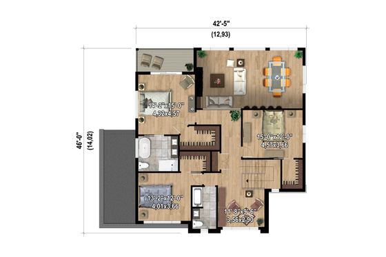 Floor Plan - Upper Floor for European House Plan #25-4986 - 3 bed, 2 bath