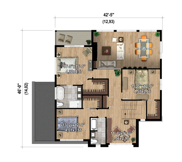 European Floor Plan - Upper Floor Plan #25-4986