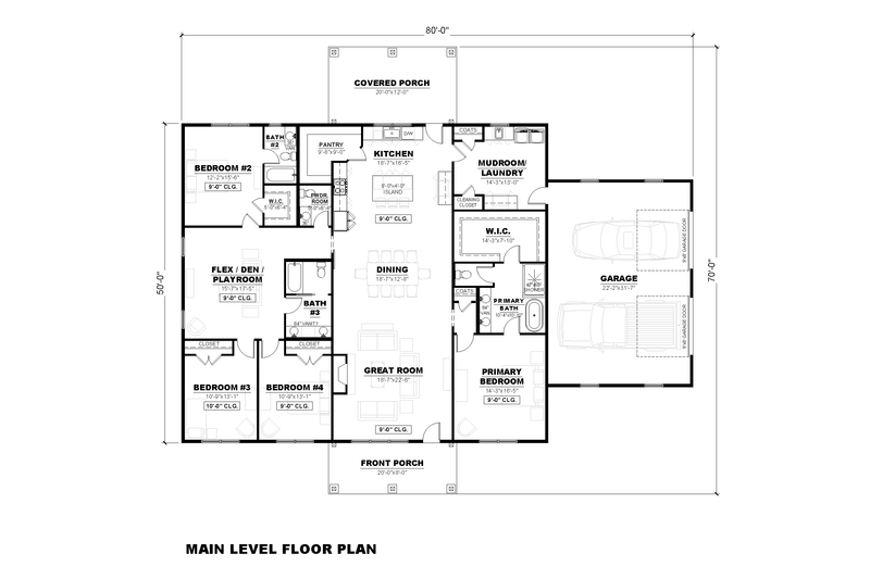 House Plan Design - Floor Plan - Main Floor for Barndominium House Plan #1117-25 - 4 bed, 3.5 bath
