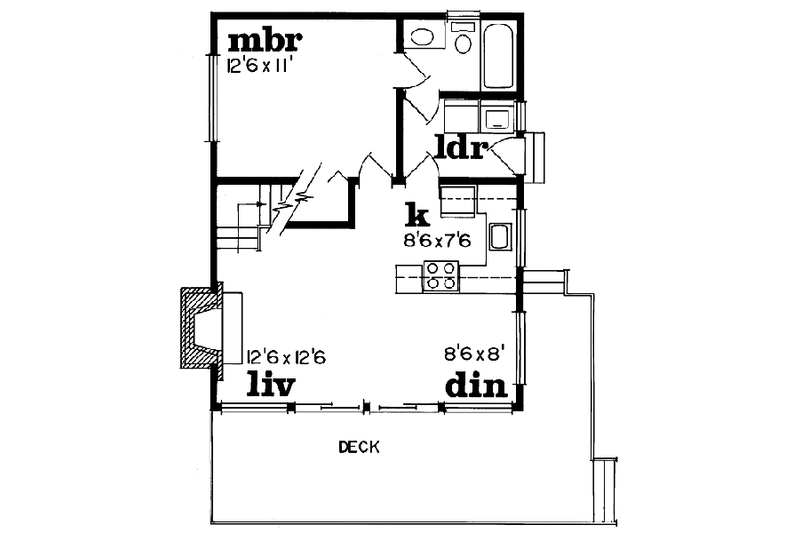House Blueprint - Floor Plan - Main Floor for Contemporary House Plan #47-110 - 1 bed, 1 bath