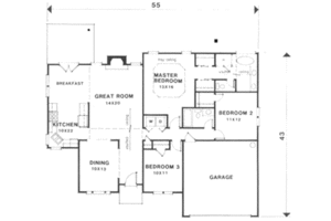 Floor Plan - Main Floor for Traditional House Plan #129-152 - 3 bed, 2 bath