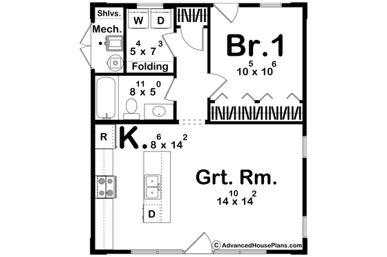 Floor Plan - Main Floor for Modern House Plan #455-427 - 1 bed, 1 bath