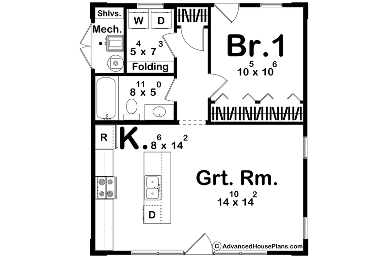House Blueprint - Floor Plan - Main Floor for Modern House Plan #455-427 - 1 bed, 1 bath