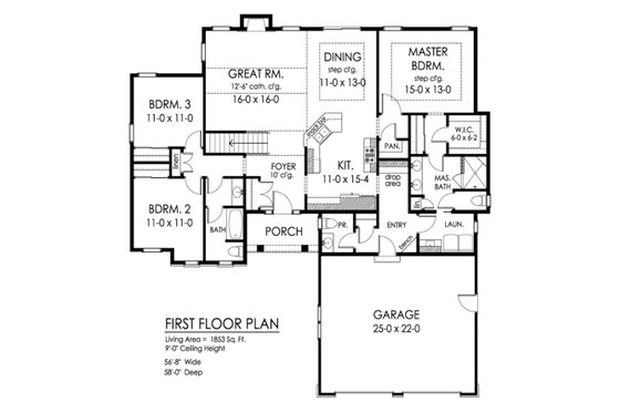 Floor Plan - Main Floor for Ranch House Plan #1010-238 - 3 bed, 2.5 bath