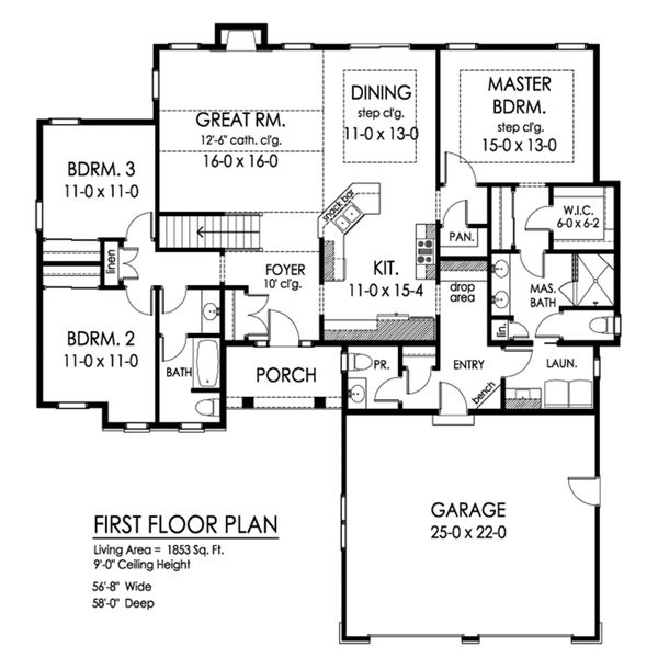 House Design - Ranch Floor Plan - Main Floor Plan #1010-238