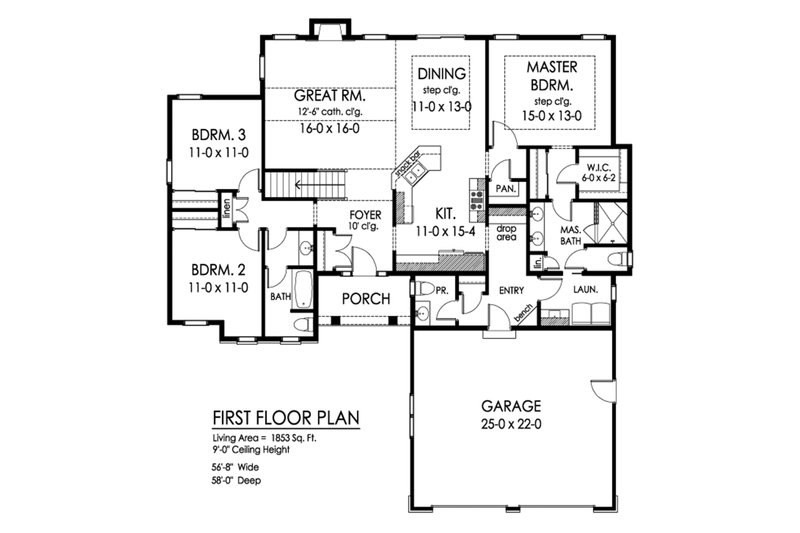 Ranch Style House Plan - 3 Beds 2.5 Baths 1853 Sq/Ft Plan #1010-238 ...