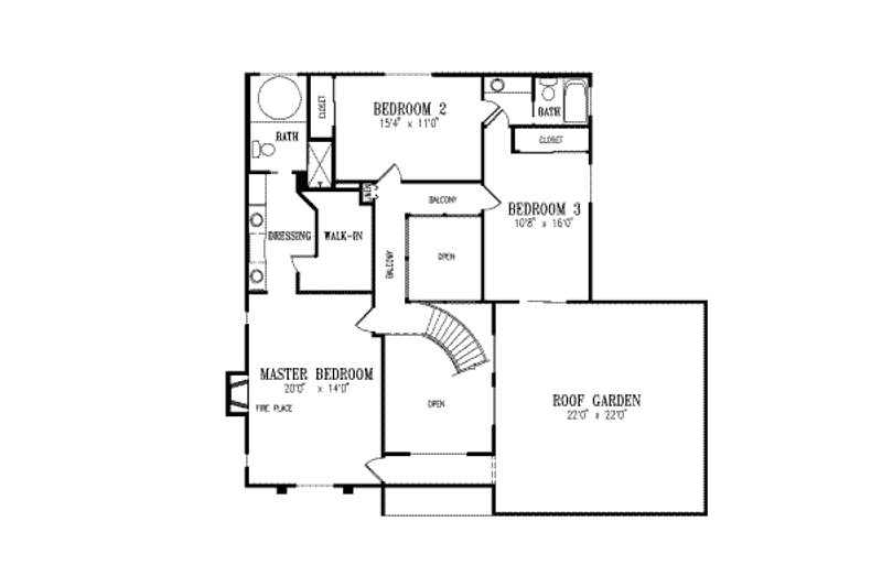 House Blueprint - Floor Plan - Upper Floor for Adobe / Southwestern House Plan #1-575 - 3 bed, 2.5 bath