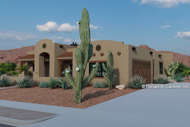House Plan Design - Exterior - Front Elevation 3 for Adobe / Southwestern House Plan #929-684 - 3 bed, 2 bath