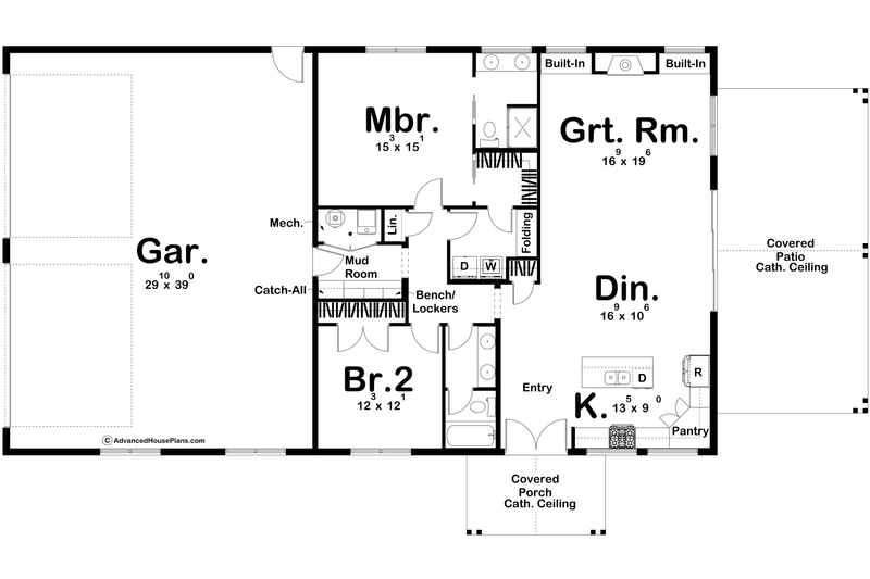 House Design - Floor Plan - Main Floor for Barndominium House Plan #455-261 - 2 bed, 2 bath