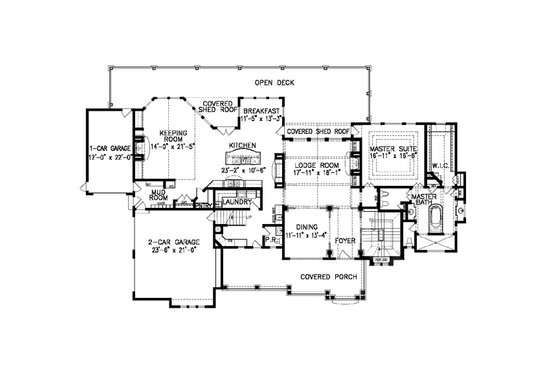 Floor Plan - Main Floor for Craftsman House Plan #54-449 - 4 bed, 3.5 bath
