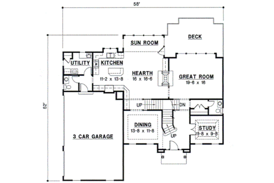 Floor Plan - Main Floor for Colonial House Plan #67-583 - 4 bed, 3.5 bath