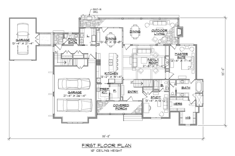 Architectural House Design - Floor Plan - Main Floor for Country House Plan #1054-97 - 4 bed, 4.5 bath