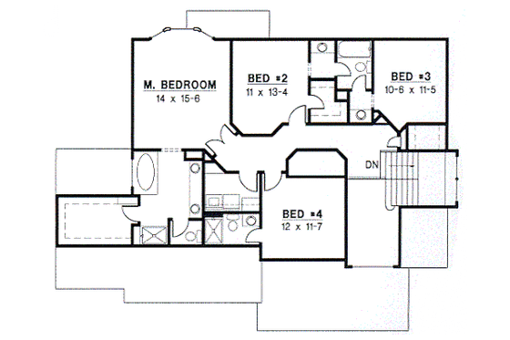 Floor Plan - Upper Floor for Modern House Plan #67-259 - 4 bed, 4 bath