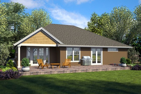 Exterior - Rear Elevation for Ranch House Plan #48-925 - 3 bed, 2.5 bath