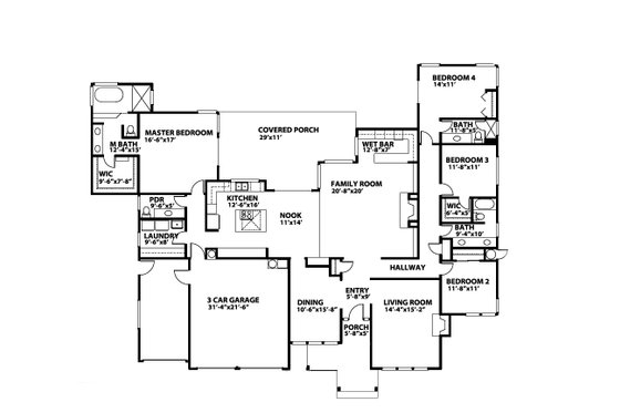 Floor Plan - Main Floor for Country House Plan #515-5 - 4 bed, 3.5 bath