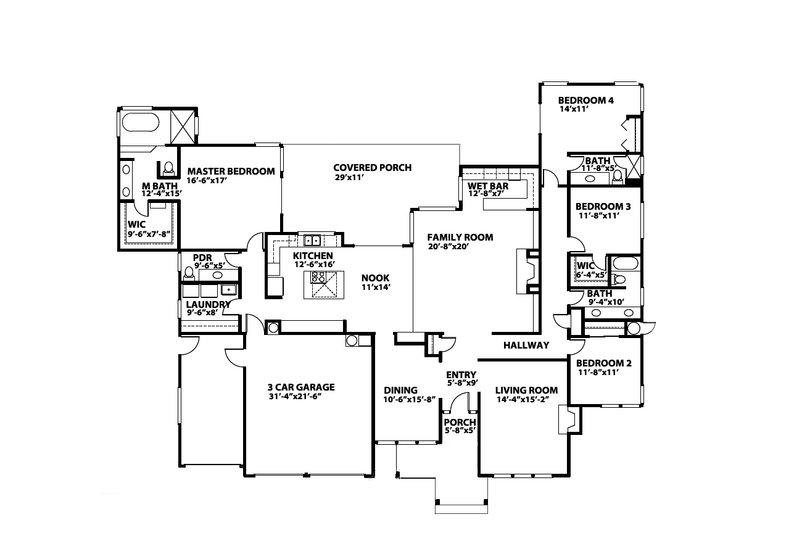 Architectural House Design - Floor Plan - Main Floor for Country House Plan #515-5 - 4 bed, 3.5 bath