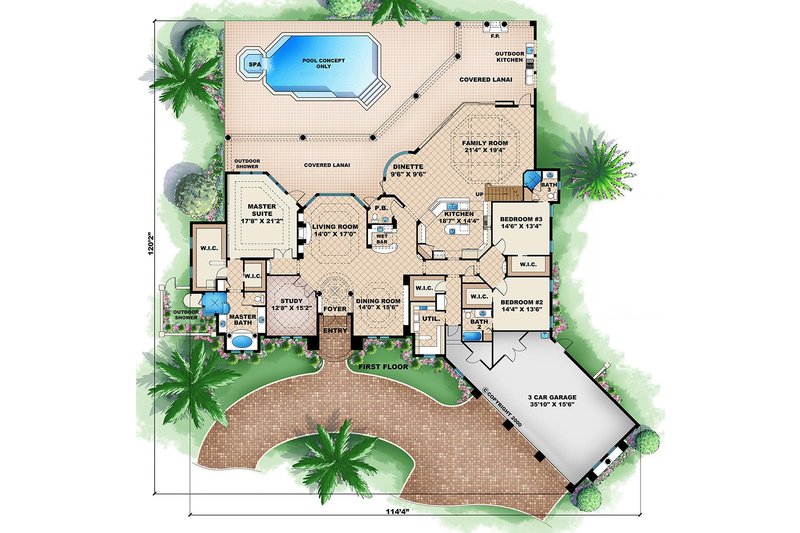 House Blueprint - Floor Plan - Main Floor for Mediterranean House Plan #27-475 - 4 bed, 4.5 bath