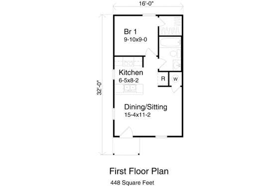 Floor Plan - Main Floor for Cottage House Plan #22-126 - 1 bed, 1 bath